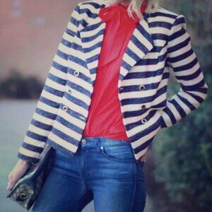 CAbi Cruise Striped Blue Ivory Red Jacket Blazer Nautical Sz 14